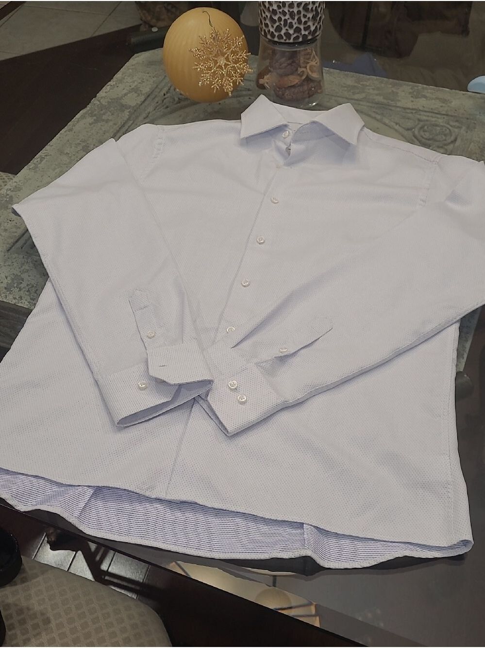 Oscar Of Sweded Mems White Polka Dot Dress Shirt Large 44 Eu